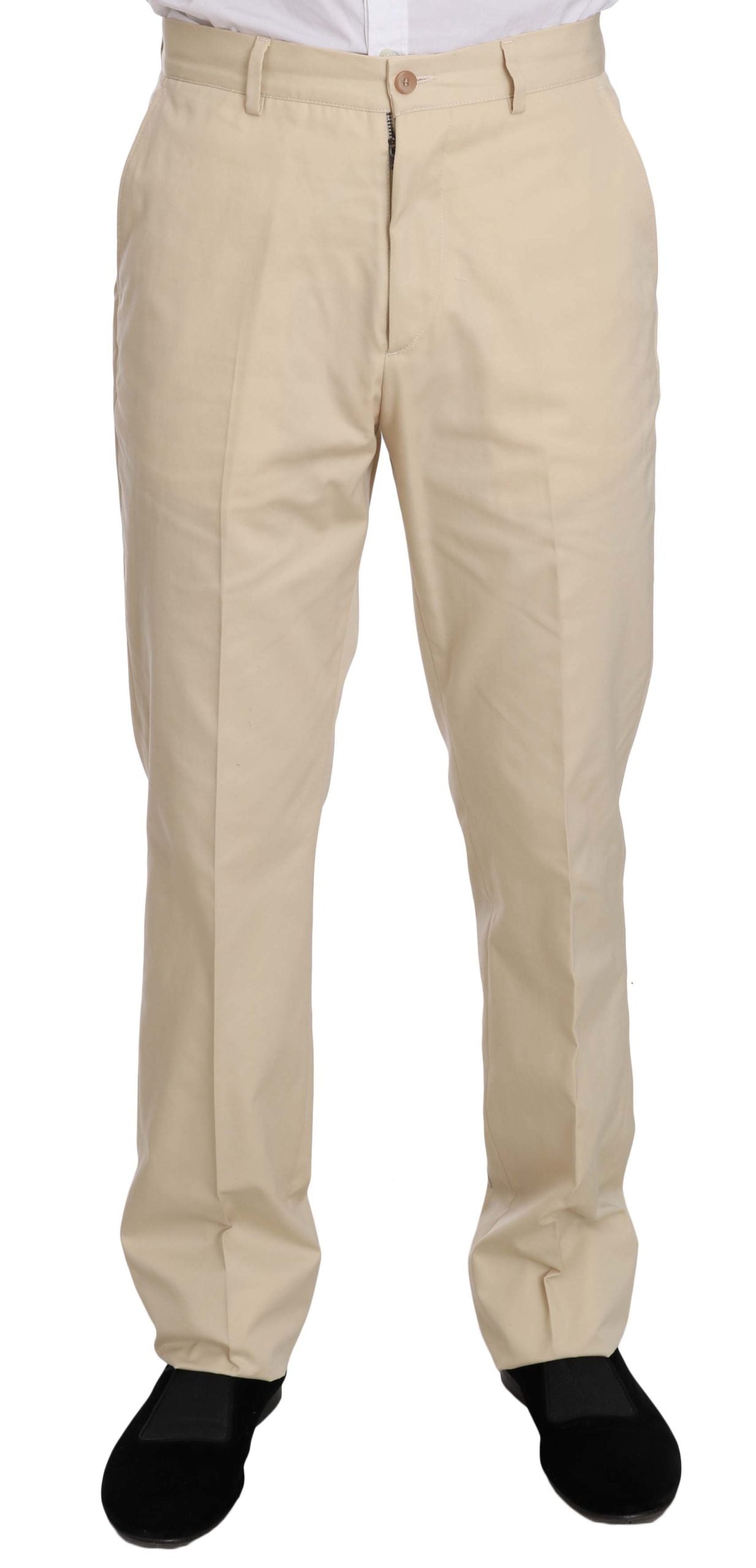 Costume deux pièces en coton beige uni, à trois boutons, de Romeo Gigli.