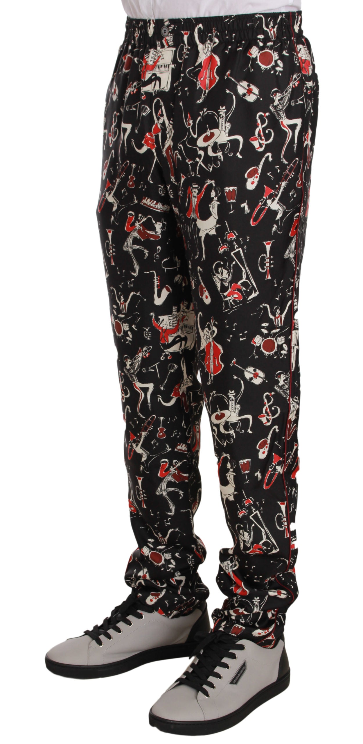 Pantalon de pyjama rouge à imprimé d'instruments de musique Dolce & Gabbana