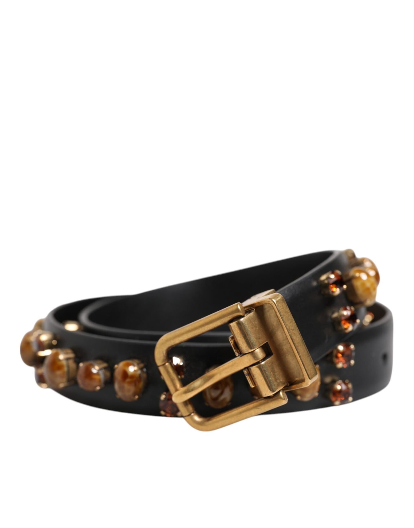 Ceinture Dolce & Gabbana en cuir noir avec boucle dorée cloutée