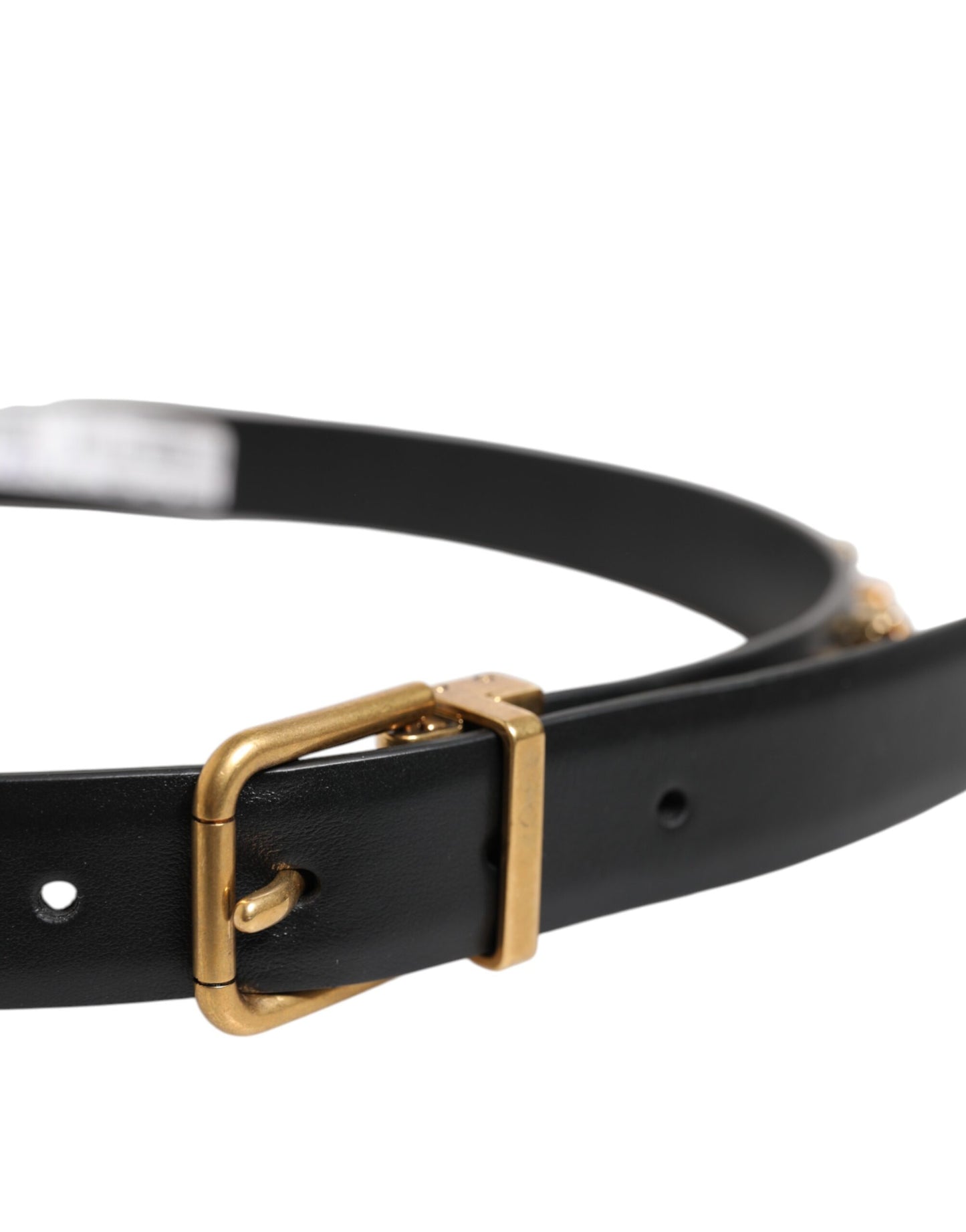 Ceinture Dolce & Gabbana en cuir noir avec boucle dorée cloutée