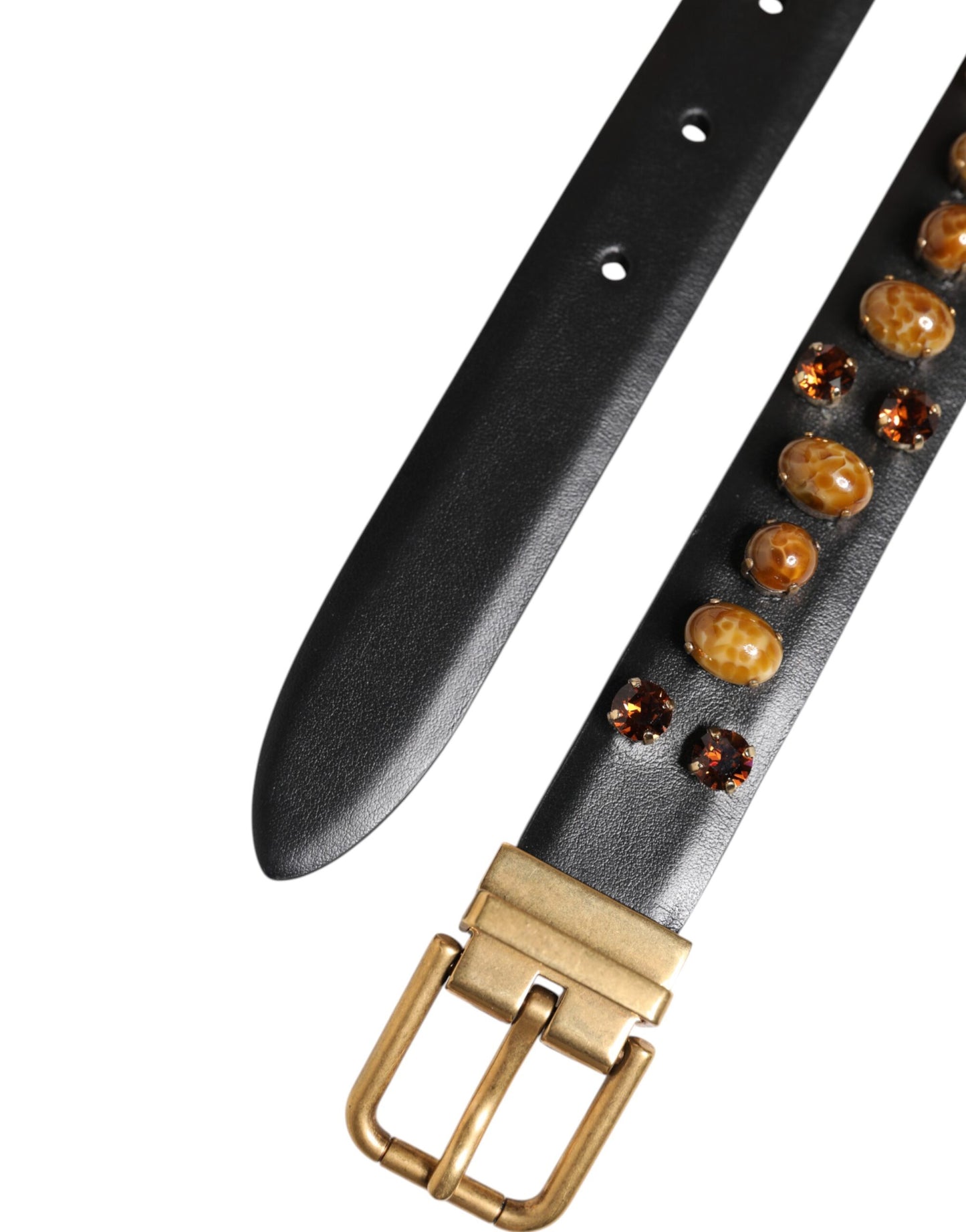 Ceinture Dolce & Gabbana en cuir noir avec boucle dorée cloutée