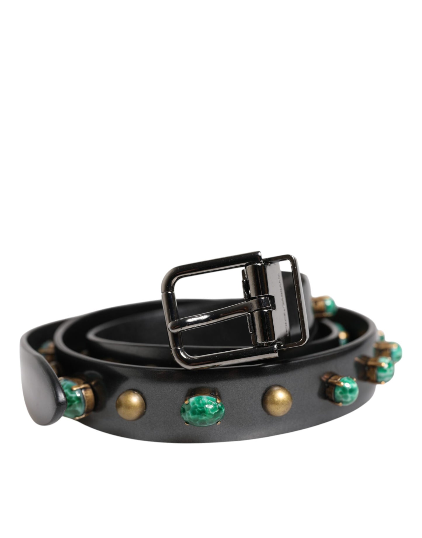 Ceinture Dolce & Gabbana en cuir noir avec boucle argentée cloutée