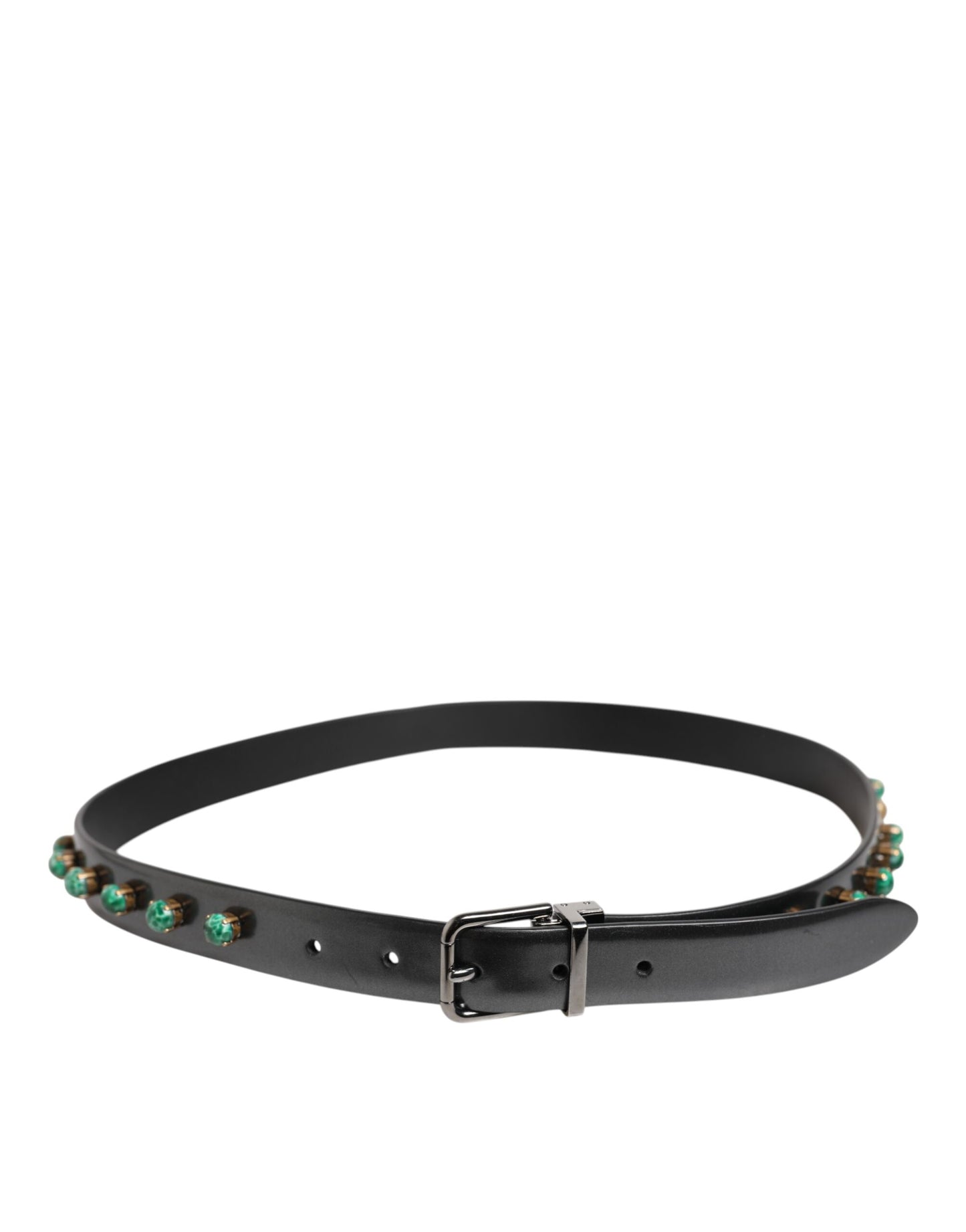 Ceinture Dolce & Gabbana en cuir noir avec boucle argentée cloutée