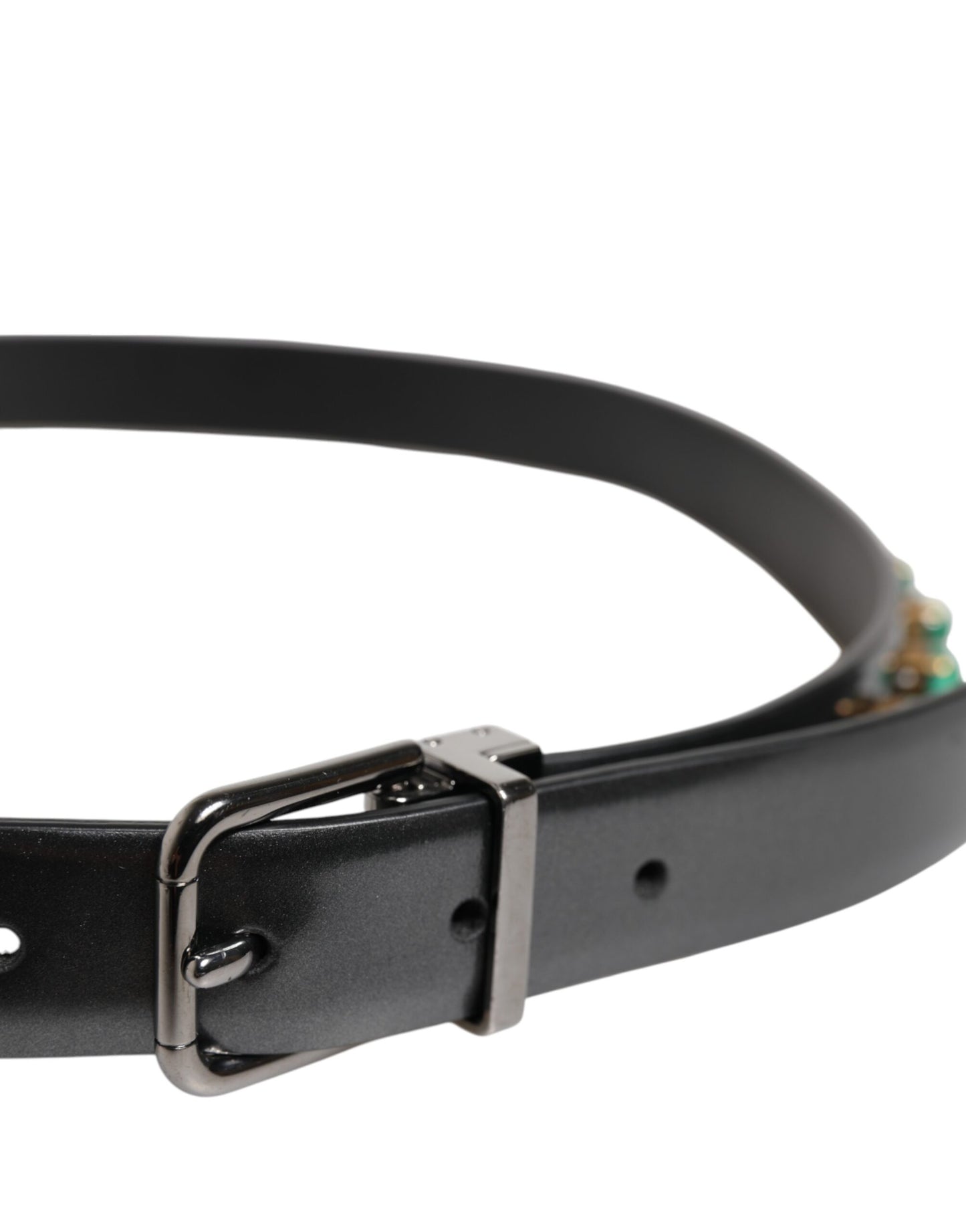Ceinture Dolce & Gabbana en cuir noir avec boucle argentée cloutée