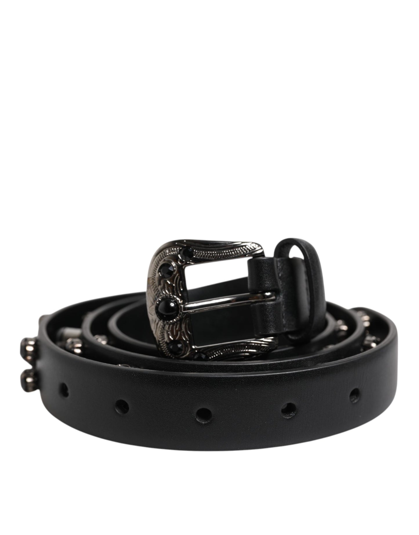 Dolce & Gabbana zwarte leren riem met metalen logo-gesp en studs