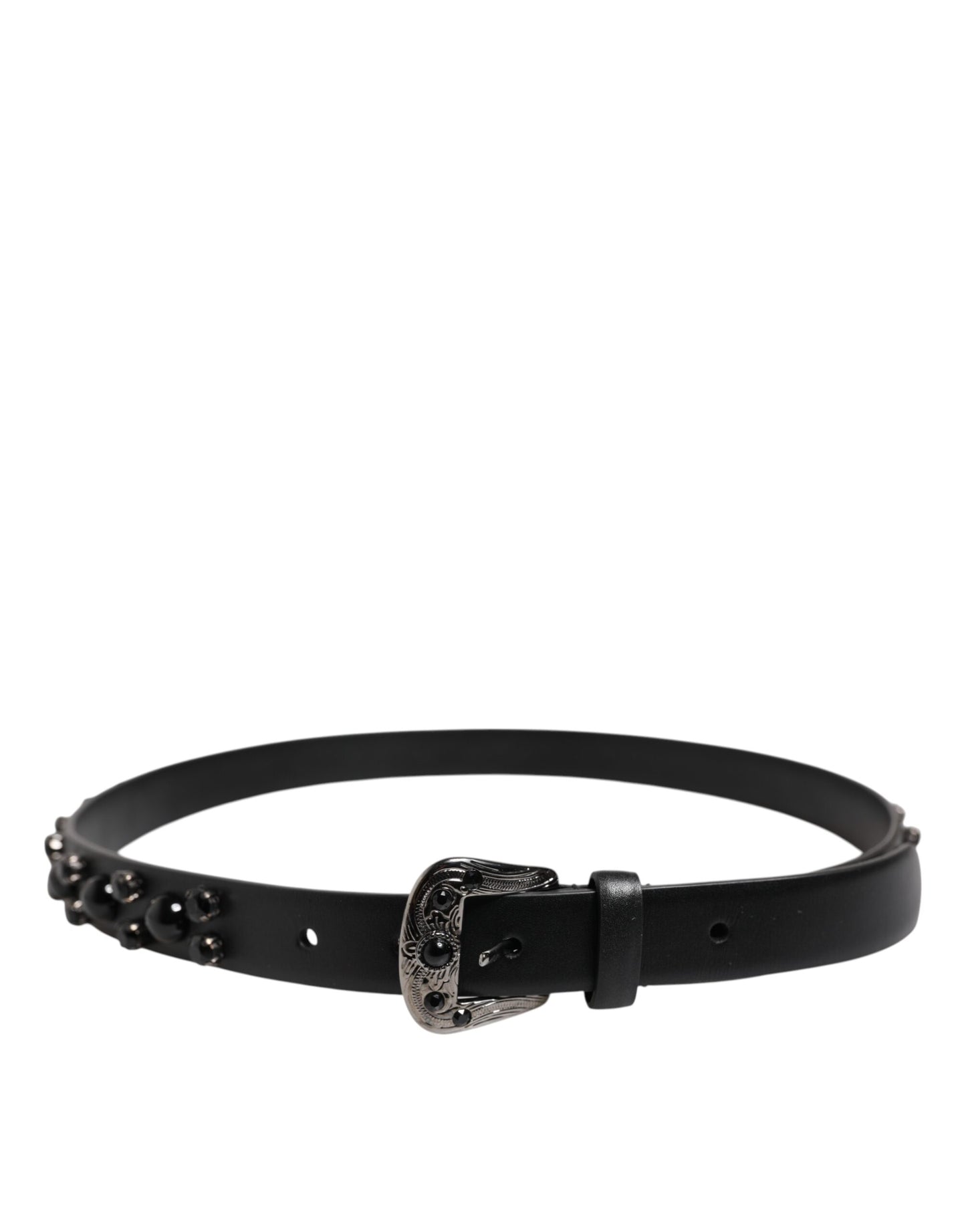 Dolce & Gabbana zwarte leren riem met metalen logo-gesp en studs