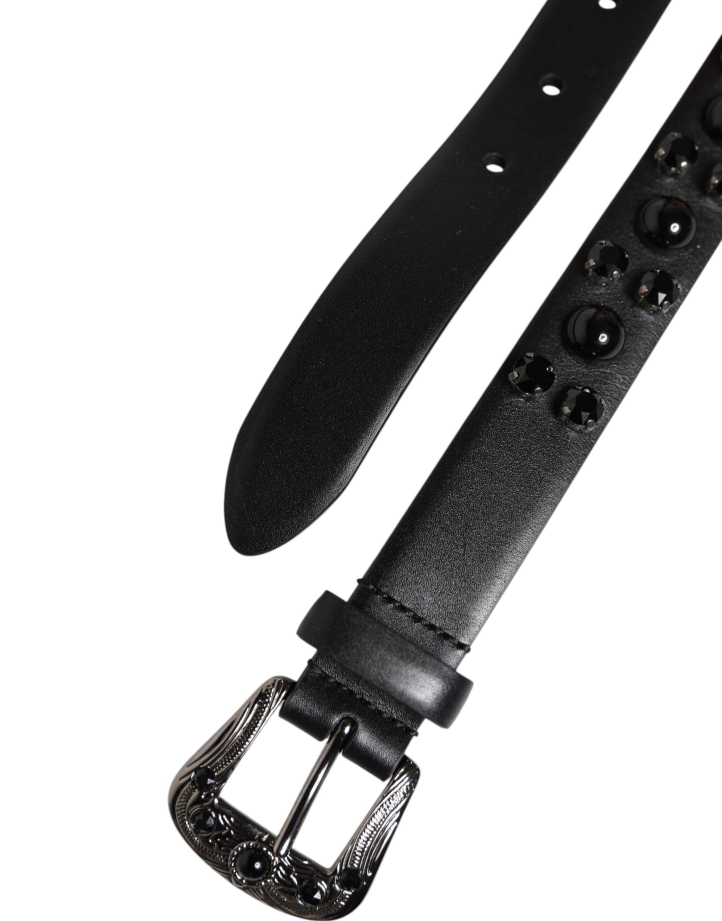 Dolce & Gabbana zwarte leren riem met metalen logo-gesp en studs