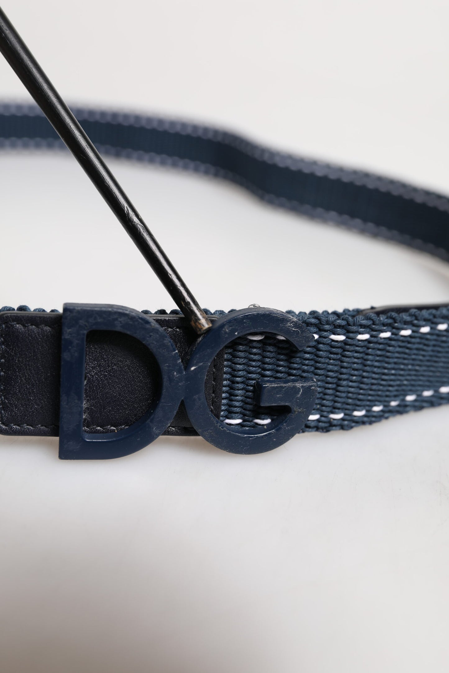 Dolce & Gabbana blauwe witte katoenen DG-logo metalen gesp riem