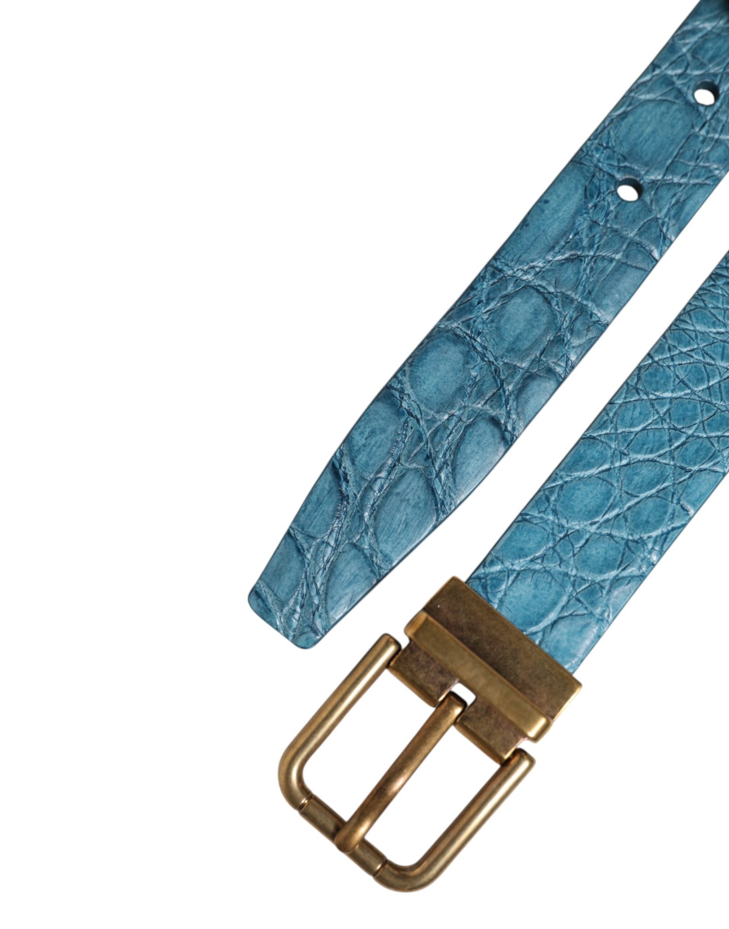 Ceinture classique en cuir bleu Dolce & Gabbana avec boucle en métal doré