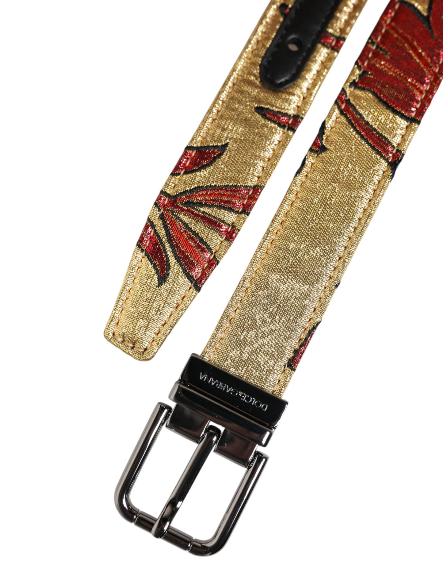 Ceinture Dolce & Gabbana en jacquard floral doré avec boucle en métal argenté