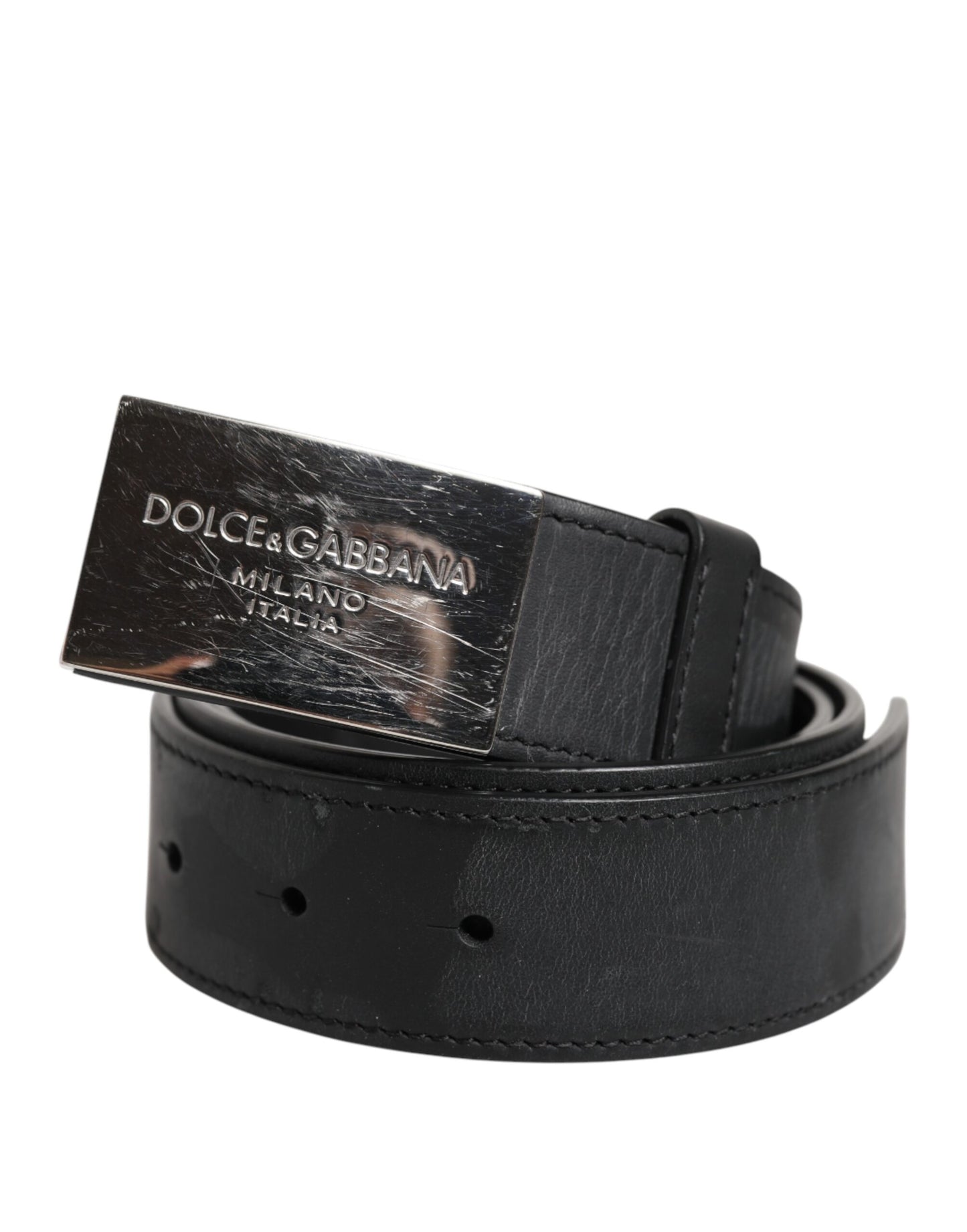 Ceinture classique en cuir noir Dolce & Gabbana avec boucle en métal et logo