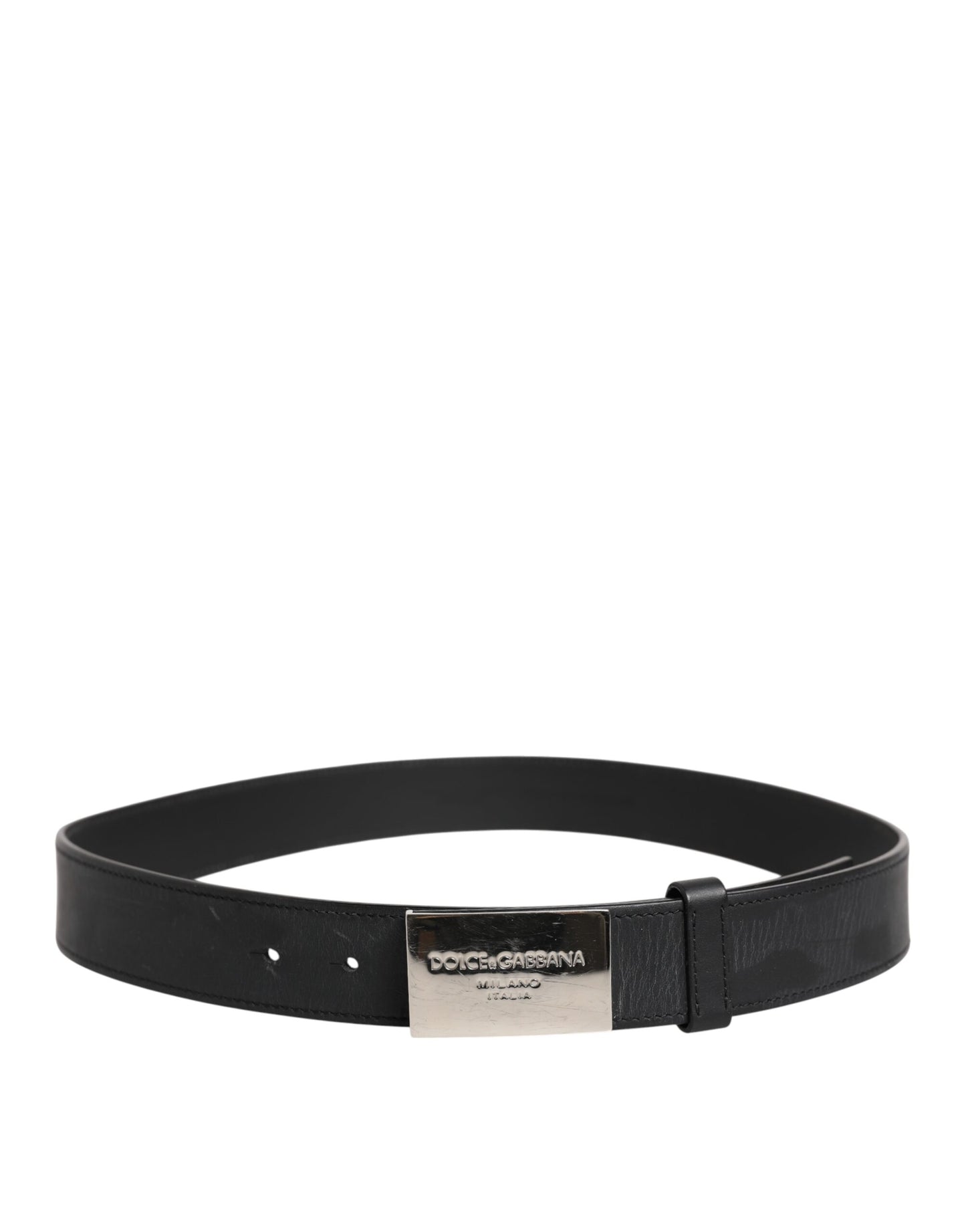 Ceinture classique en cuir noir Dolce & Gabbana avec boucle en métal et logo