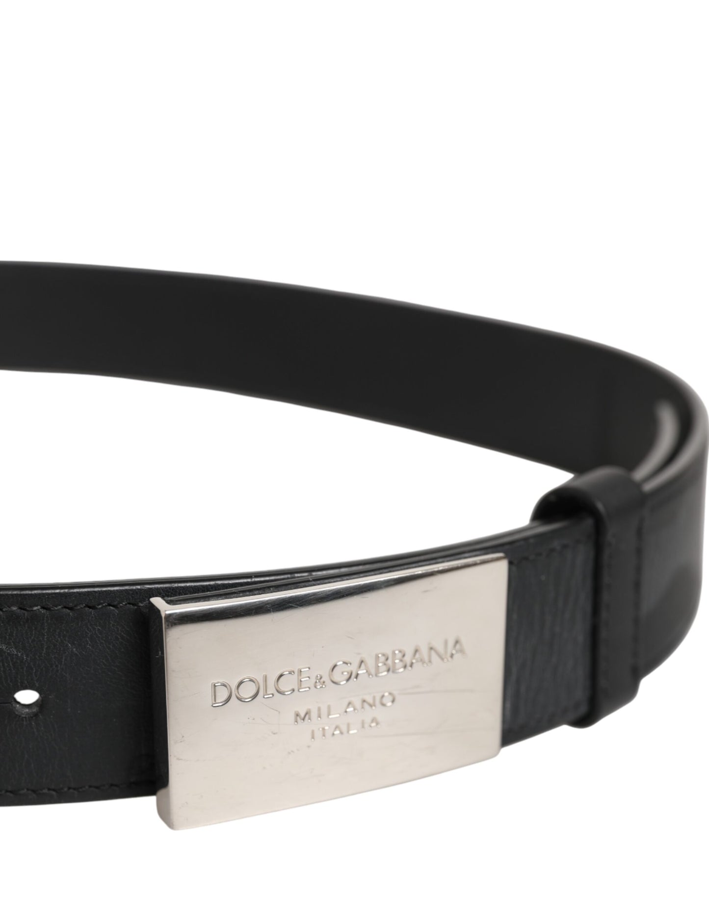 Ceinture classique en cuir noir Dolce & Gabbana avec boucle en métal et logo