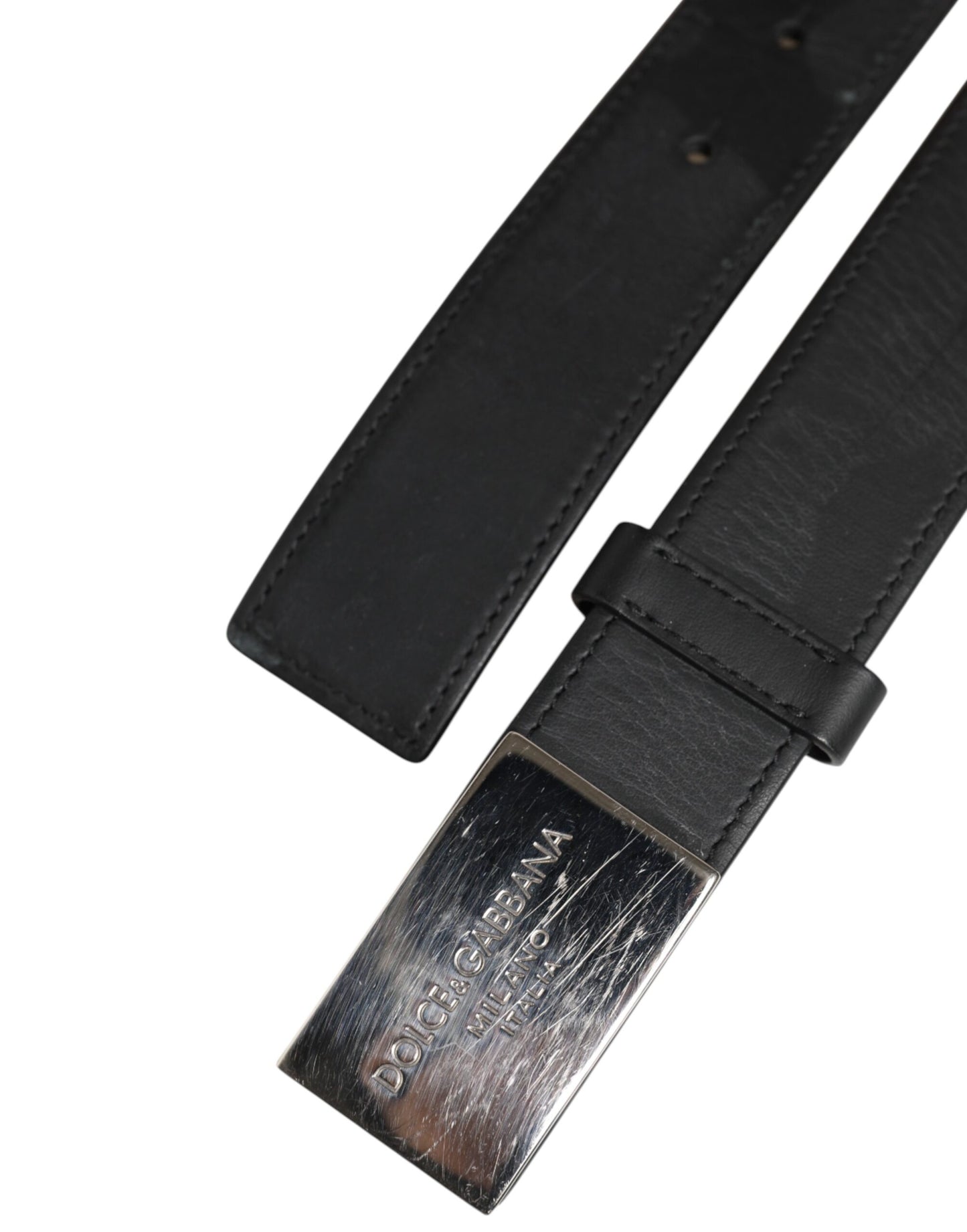 Ceinture classique en cuir noir Dolce & Gabbana avec boucle en métal et logo