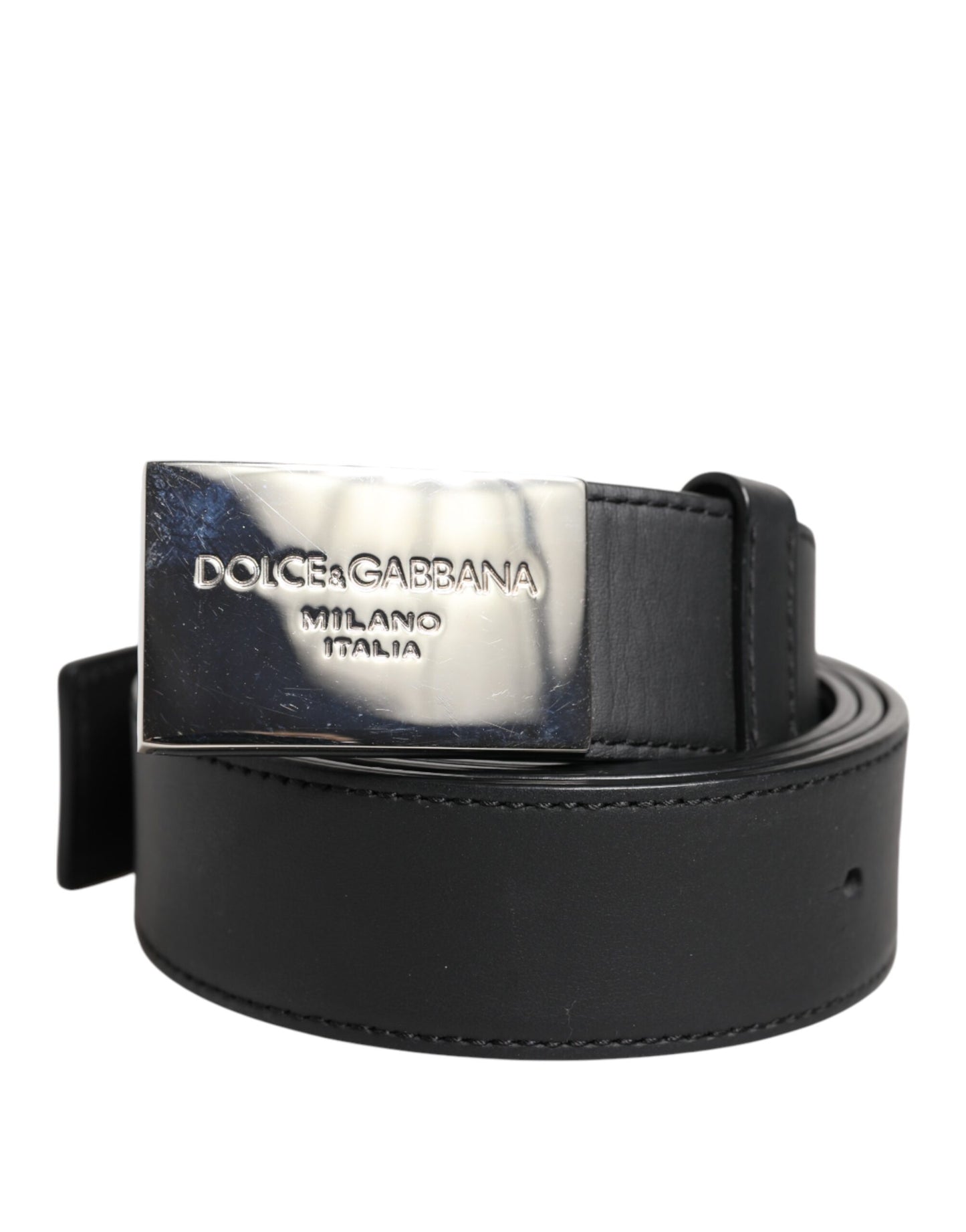 Ceinture en cuir noir avec boucle en métal et logo Dolce & Gabbana
