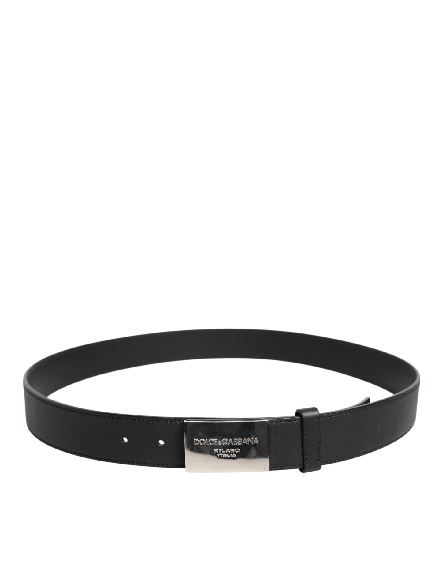 Ceinture en cuir noir avec boucle en métal et logo Dolce & Gabbana