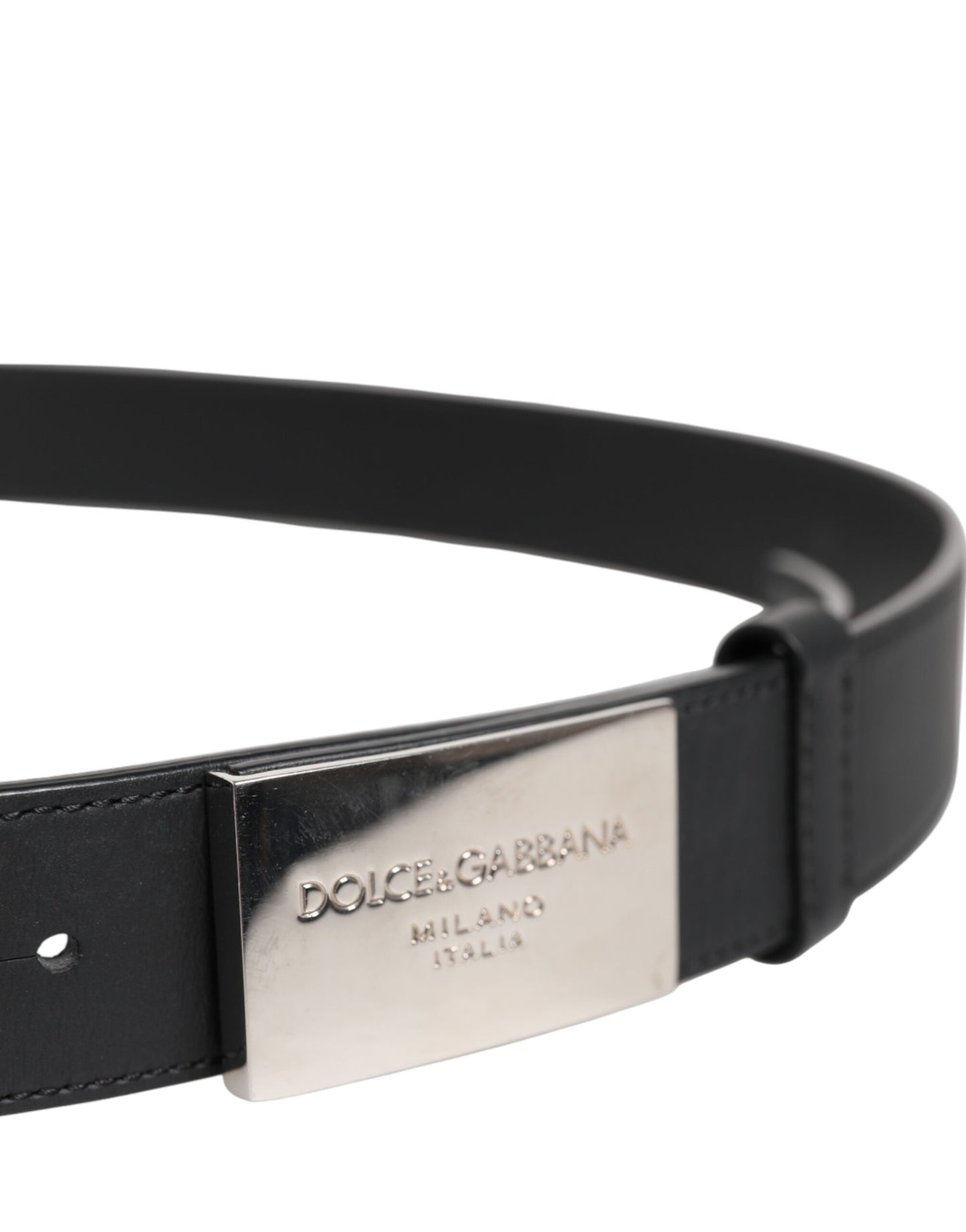 Ceinture en cuir noir avec boucle en métal et logo Dolce & Gabbana