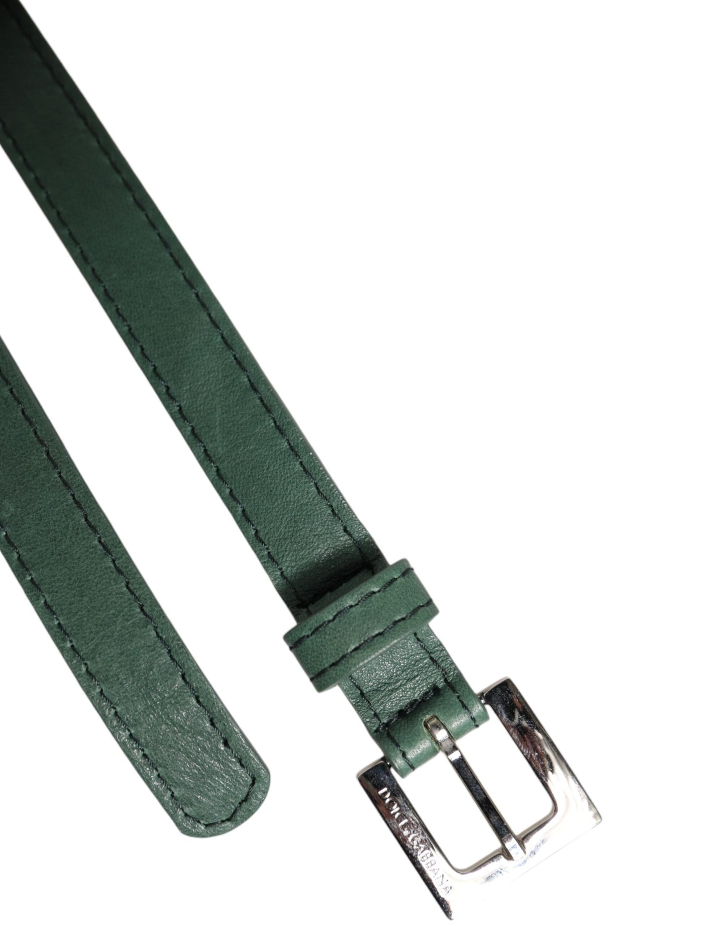 Ceinture Dolce & Gabbana en cuir vert foncé avec boucle en métal argenté