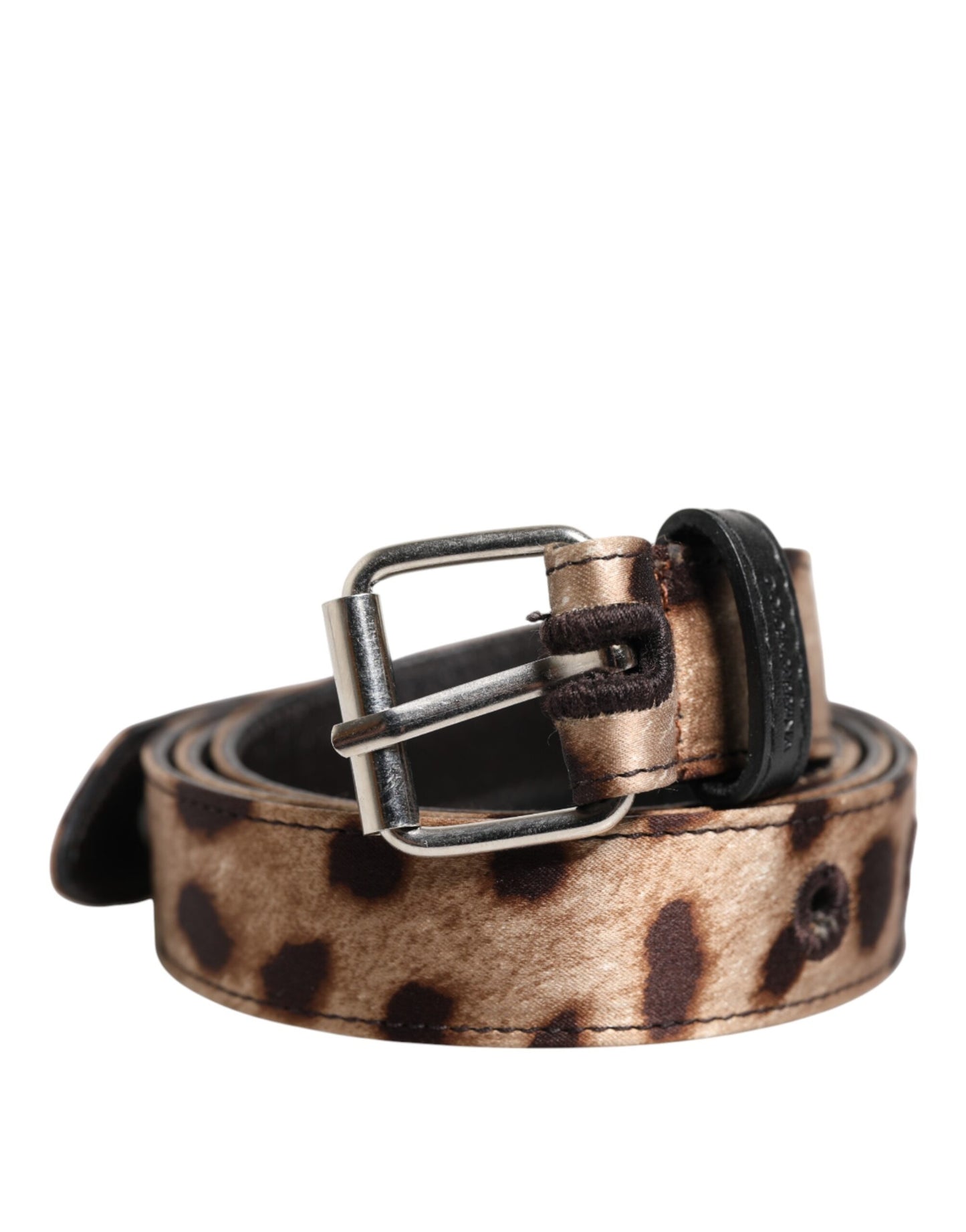 Ceinture Dolce & Gabbana à boucle en métal argenté et motif léopard marron