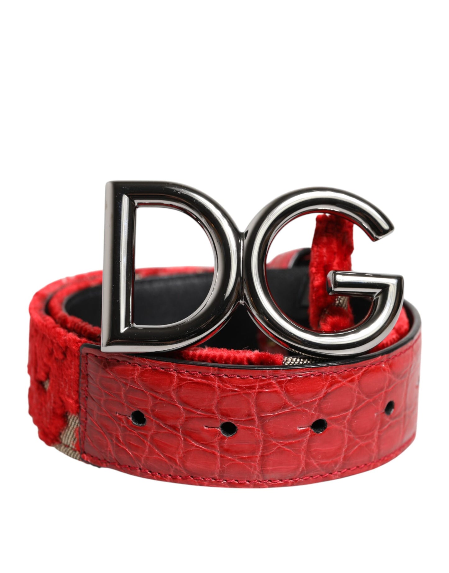Dolce & Gabbana Rode Viscose Zilveren DG Logo Metalen Gesp Riem