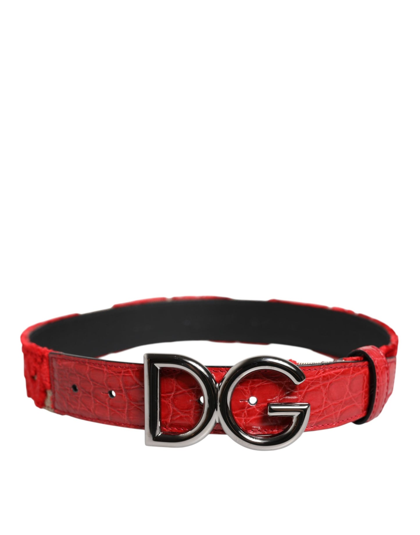 Dolce & Gabbana Rode Viscose Zilveren DG Logo Metalen Gesp Riem