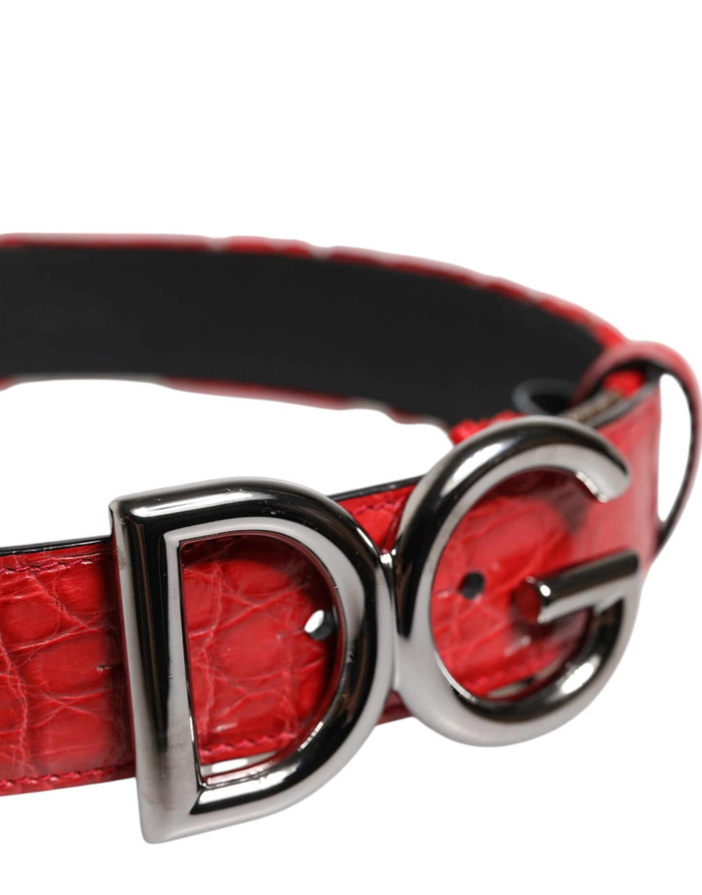 Dolce & Gabbana Rode Viscose Zilveren DG Logo Metalen Gesp Riem
