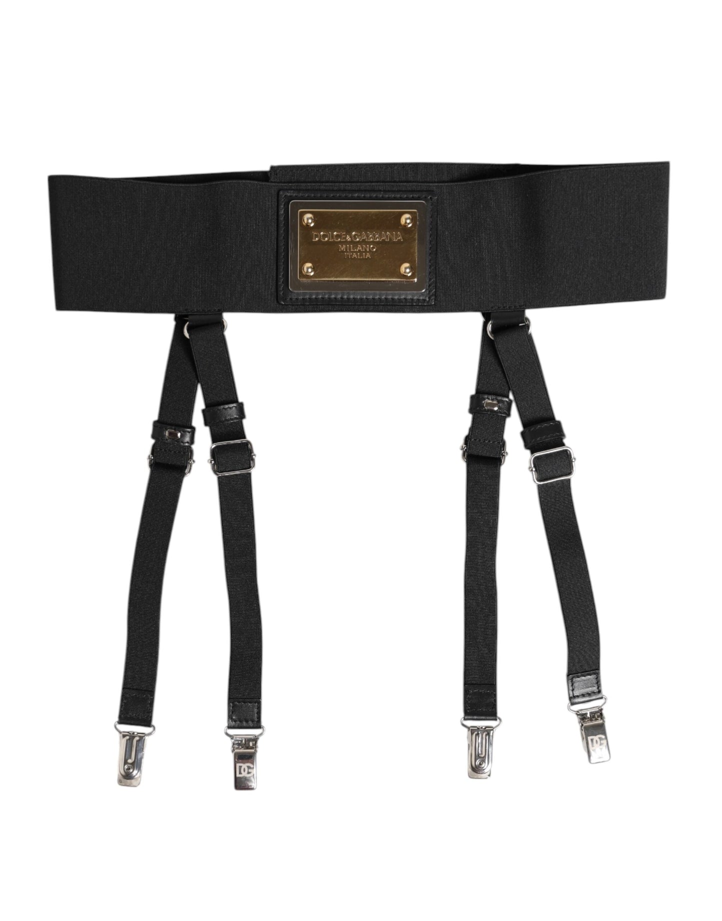 Ceinture large à bretelles en cuir noir avec logo Dolce & Gabbana