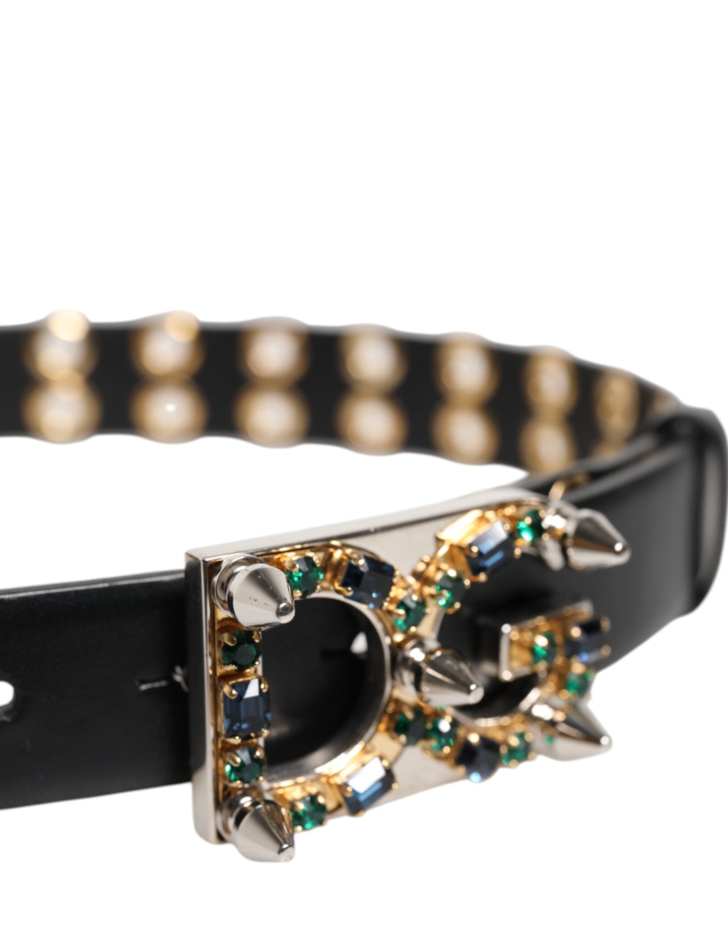 Ceinture Dolce & Gabbana en cuir noir avec boucle DG en cristal et œillets