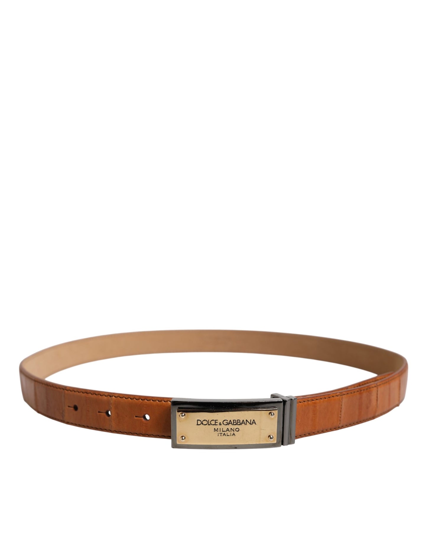Ceinture Dolce & Gabbana en cuir marron avec boucle dorée et logo DG