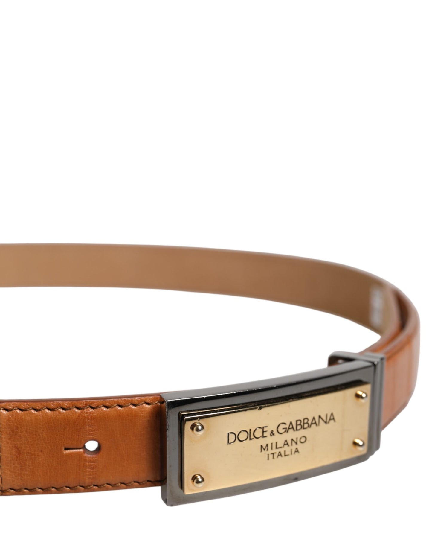 Ceinture Dolce & Gabbana en cuir marron avec boucle dorée et logo DG