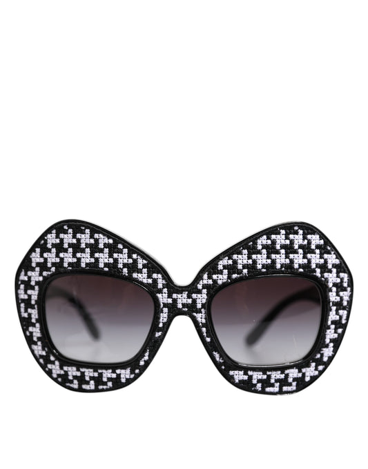 Dolce & Gabbana Zwart Wit PIED DE POULE Print Oversized Shades Zonnebril