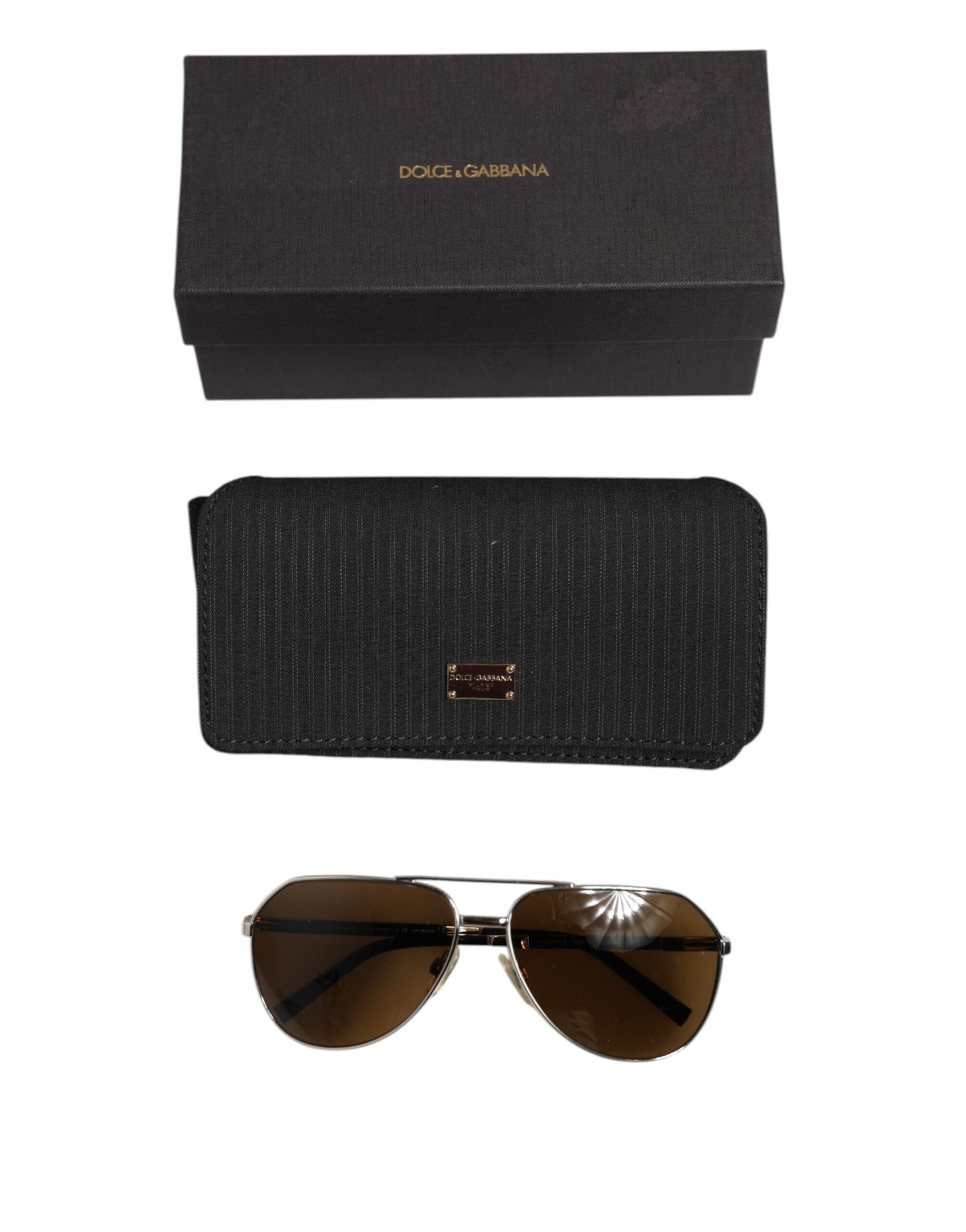 Dolce & Gabbana DG2073 Silver Steel Classic Pilot Brown Lens Zonnebril