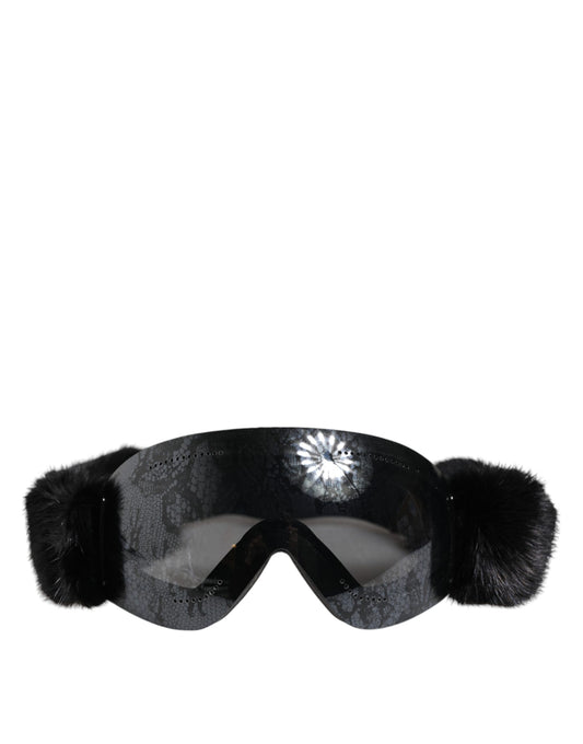 Dolce & Gabbana Zwarte Bi0759 Kanten Spiegelende Skibril Masker Zonnebril