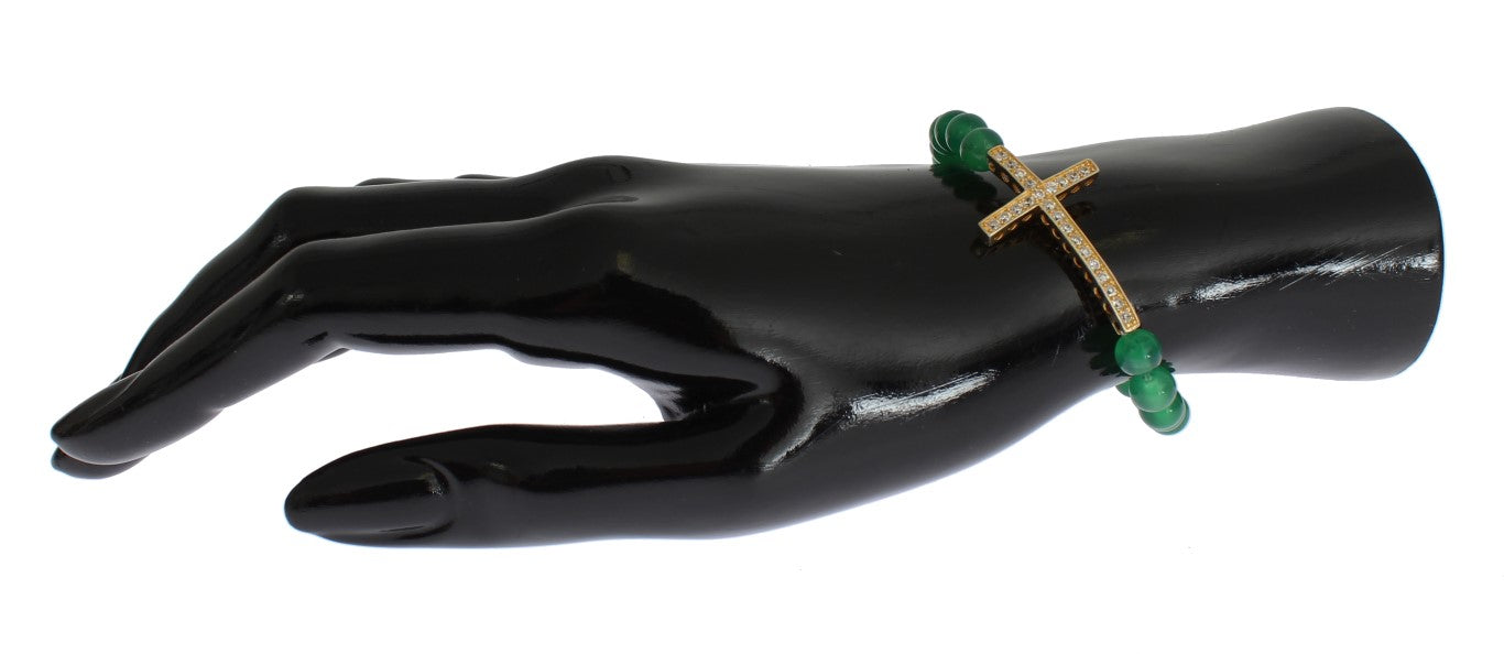 Nialaya Jade Stone Gold CZ Cross 925 Zilveren Armband