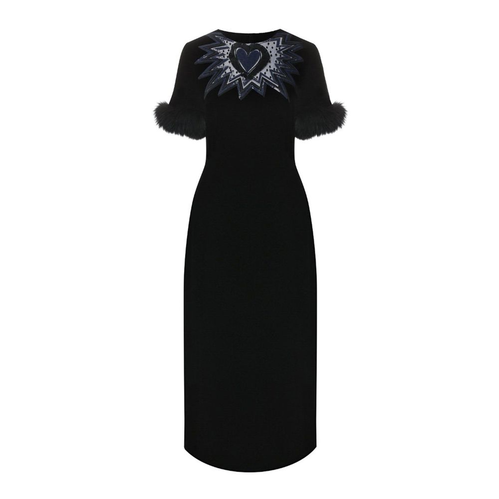 Robe midi en velours avec garniture en fourrure Fendi