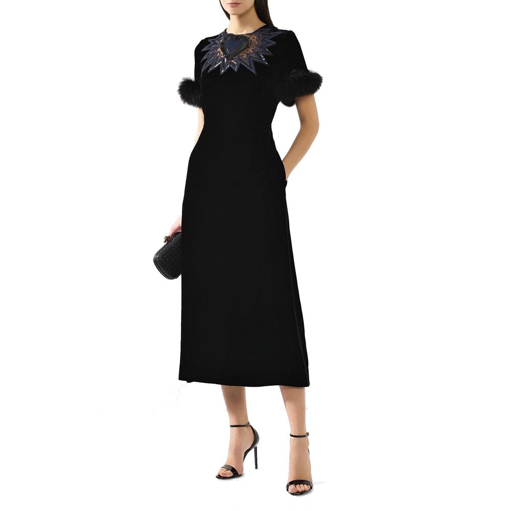 Robe midi en velours avec garniture en fourrure Fendi
