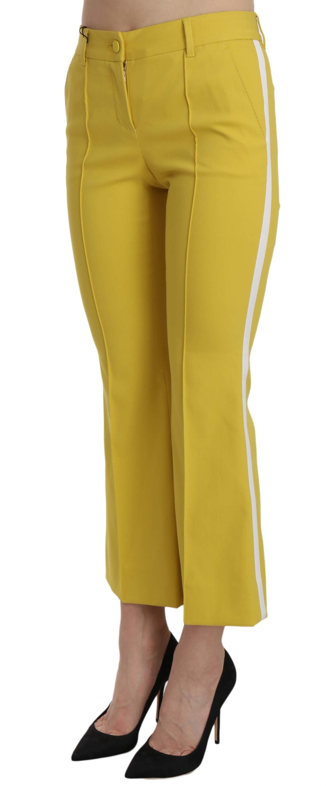 Pantalon capri en coton à jambes évasées et taille haute, jaune, Dolce & Gabbana