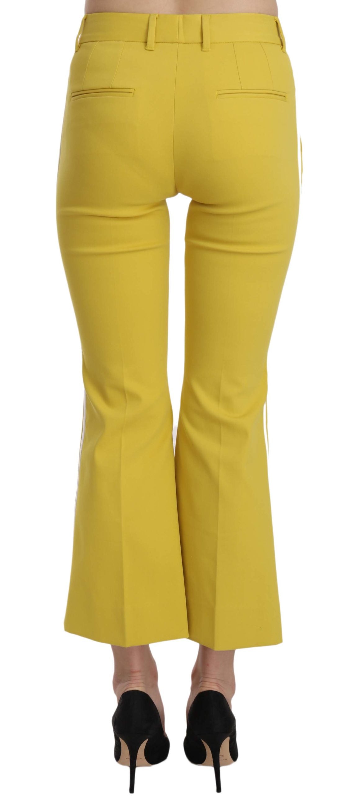 Pantalon capri en coton à jambes évasées et taille haute, jaune, Dolce & Gabbana