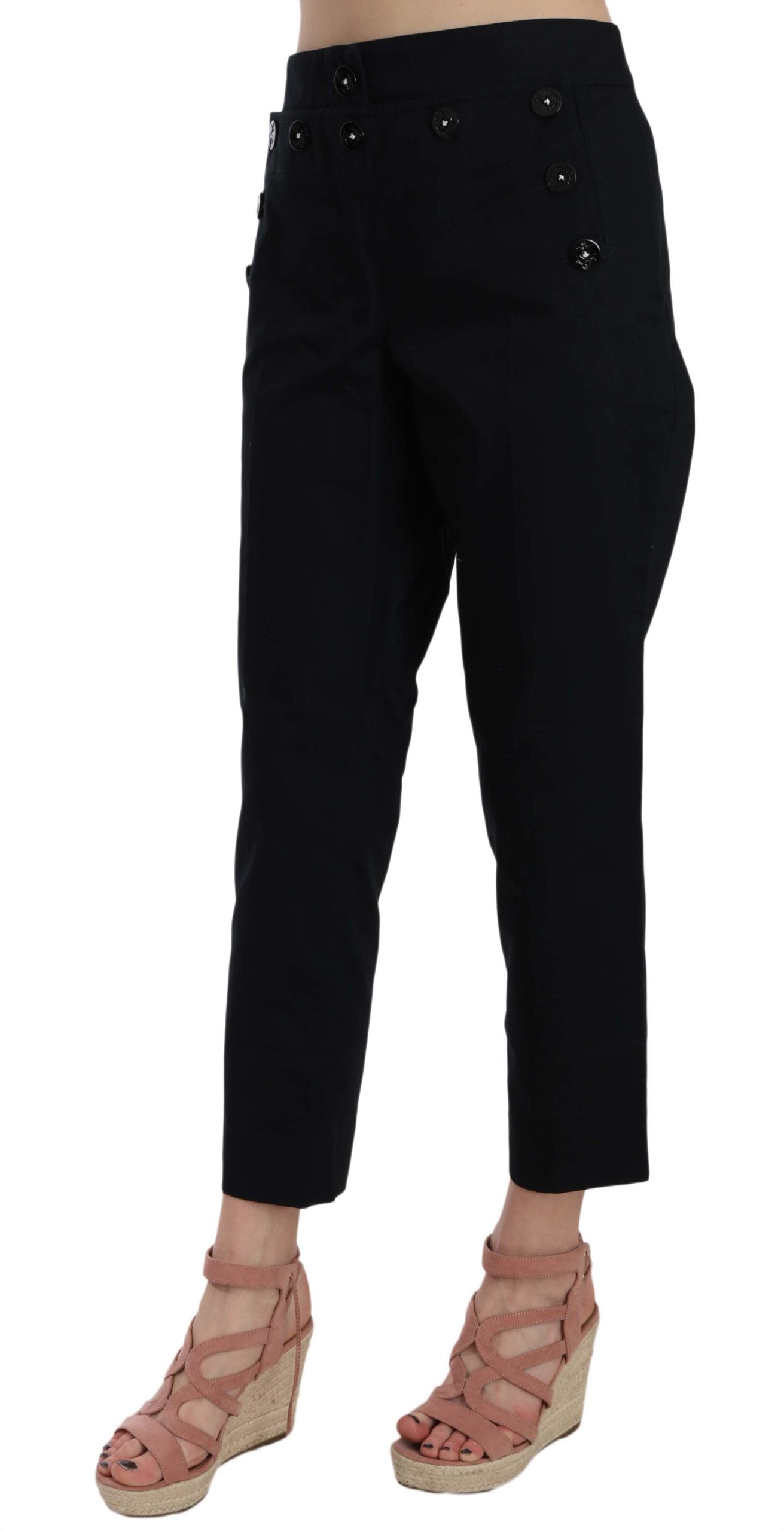 Pantalon noir court à boutons et ornements de Dolce & Gabbana