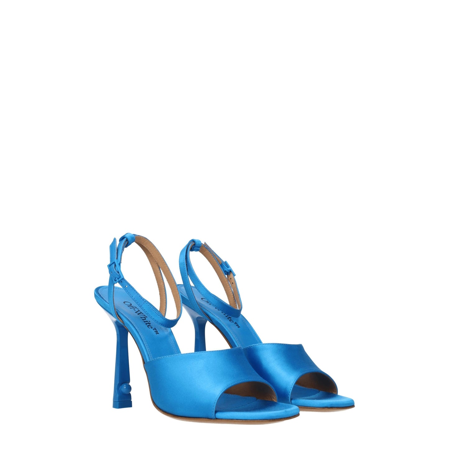 Off-white blauwe satijnen stiletto hakken sandalen