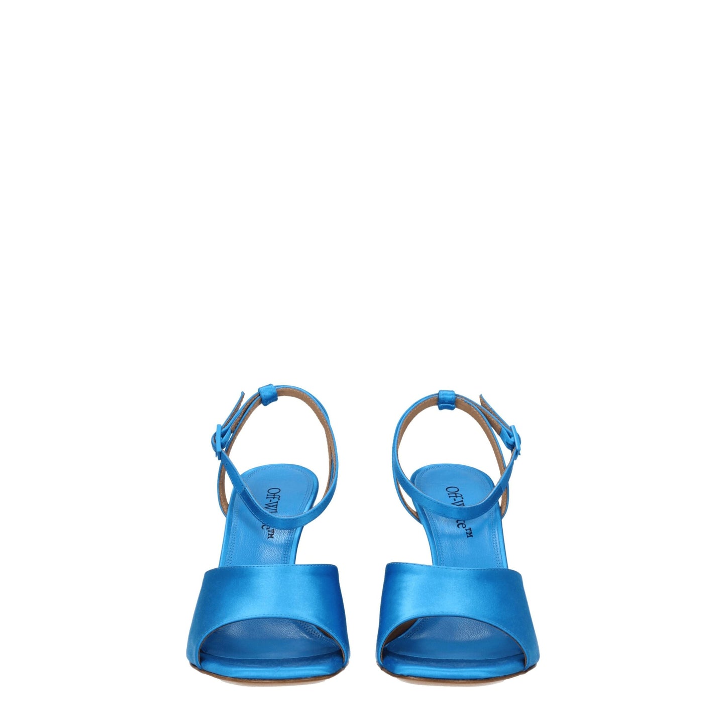Off-white blauwe satijnen stiletto hakken sandalen