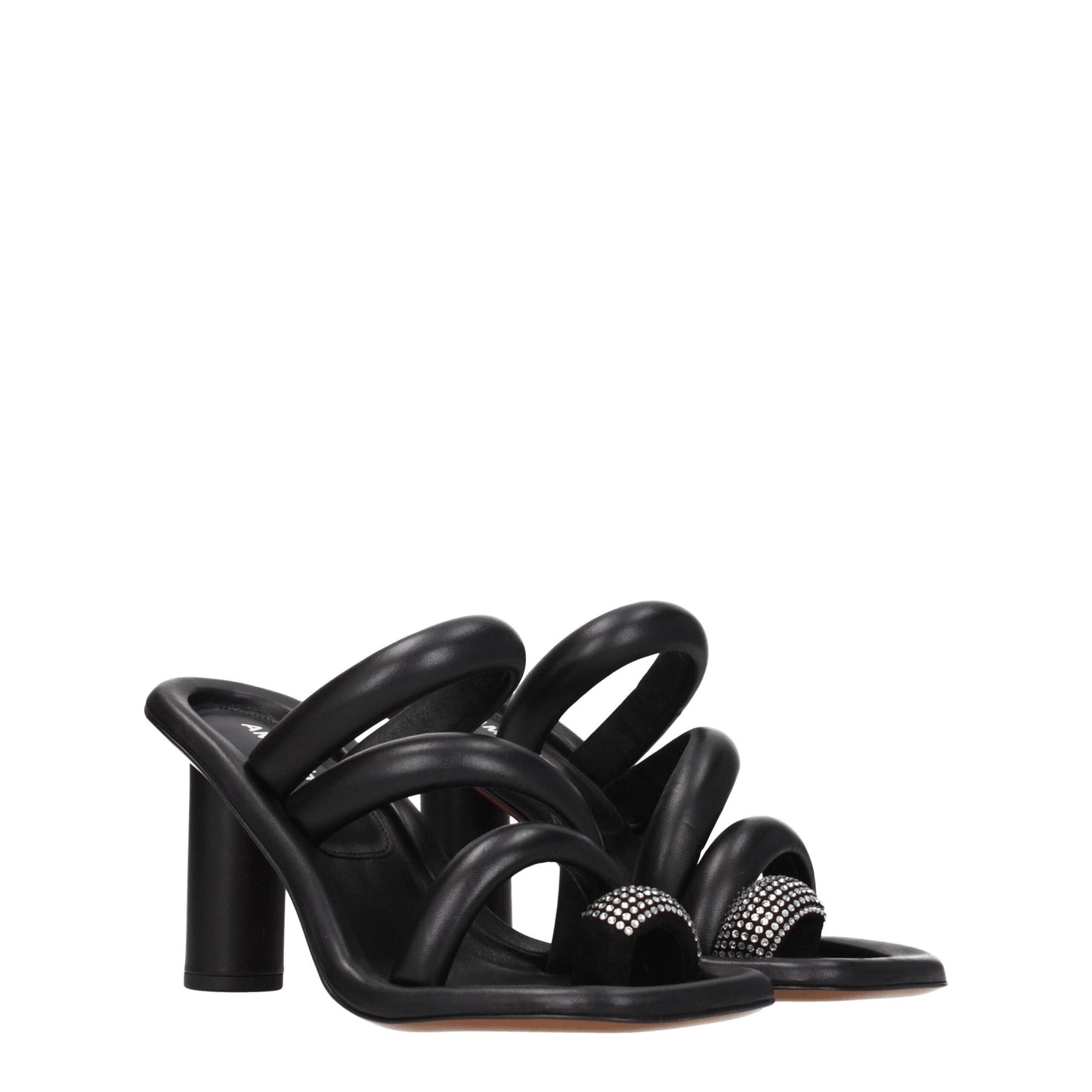 Ambush Zwarte Lederen Stiletto Hakken Sandalen