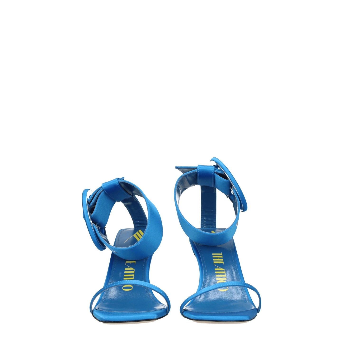 De lichtblauwe satijnen stiletto-hakken sandalen van The Attico