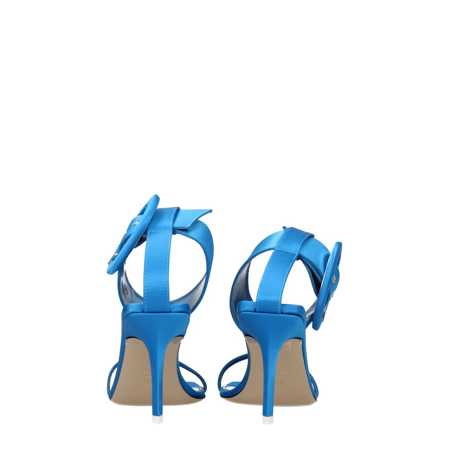 De lichtblauwe satijnen stiletto-hakken sandalen van The Attico