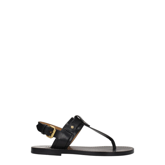 Isabel Marant Zwarte Leren Flip-Flop Sandalen