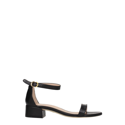 Stuart Weitzman Zwarte Lederen Platte Sandalen