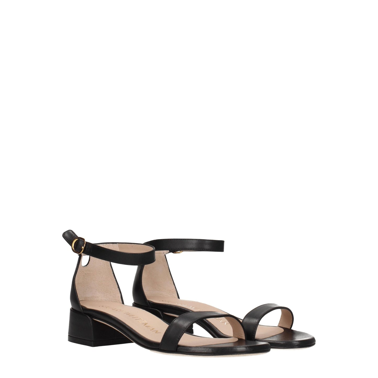 Stuart Weitzman Zwarte Lederen Platte Sandalen