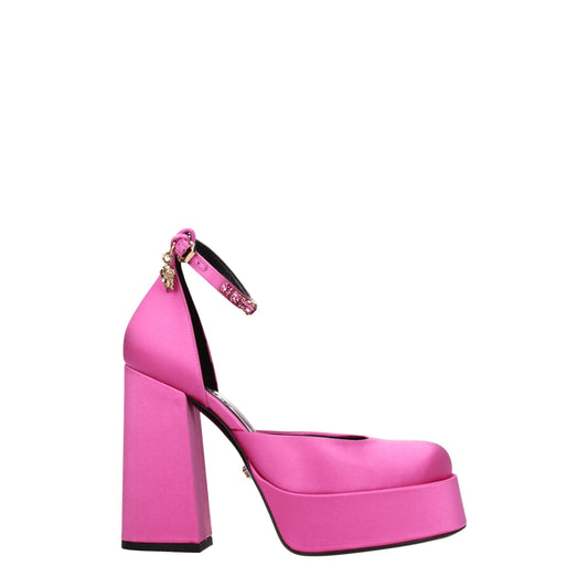 Versace roze satijnen pumps met plateauzool