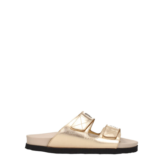 Palm Angels Goudkleurige Lederen Slippers Sandalen
