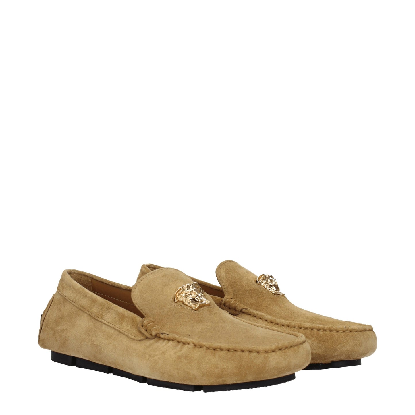 Brogues à enfiler en cuir beige de Versace